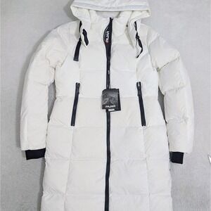 NEW! Pajar Zaniah Women's M Long Down Coat Puffer White Removable Hood SIDE ZIPs
